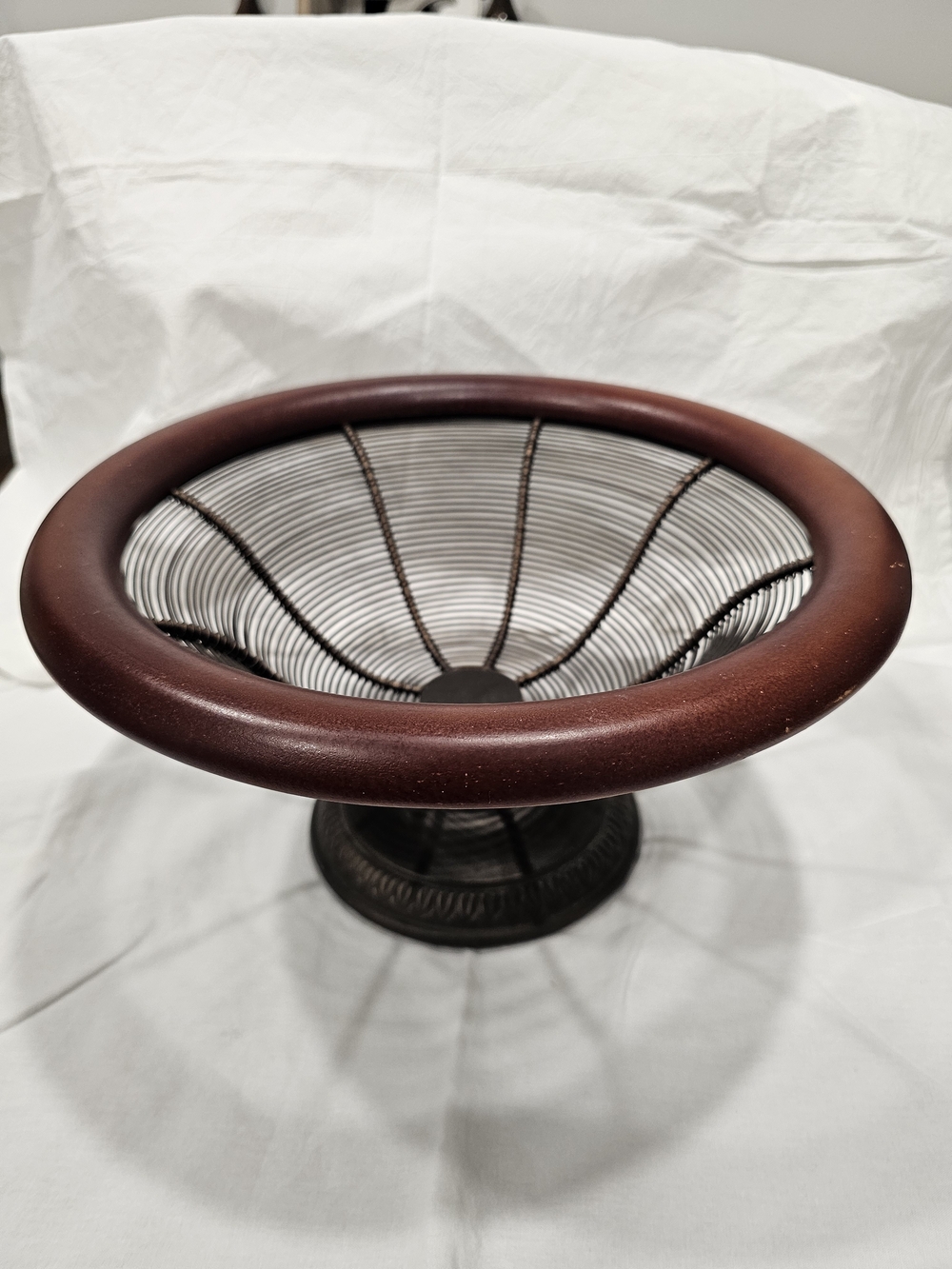 Vintage 12" Pedestal Wire Fruit Bowl with Wood Rim – Contemporary Home Décor